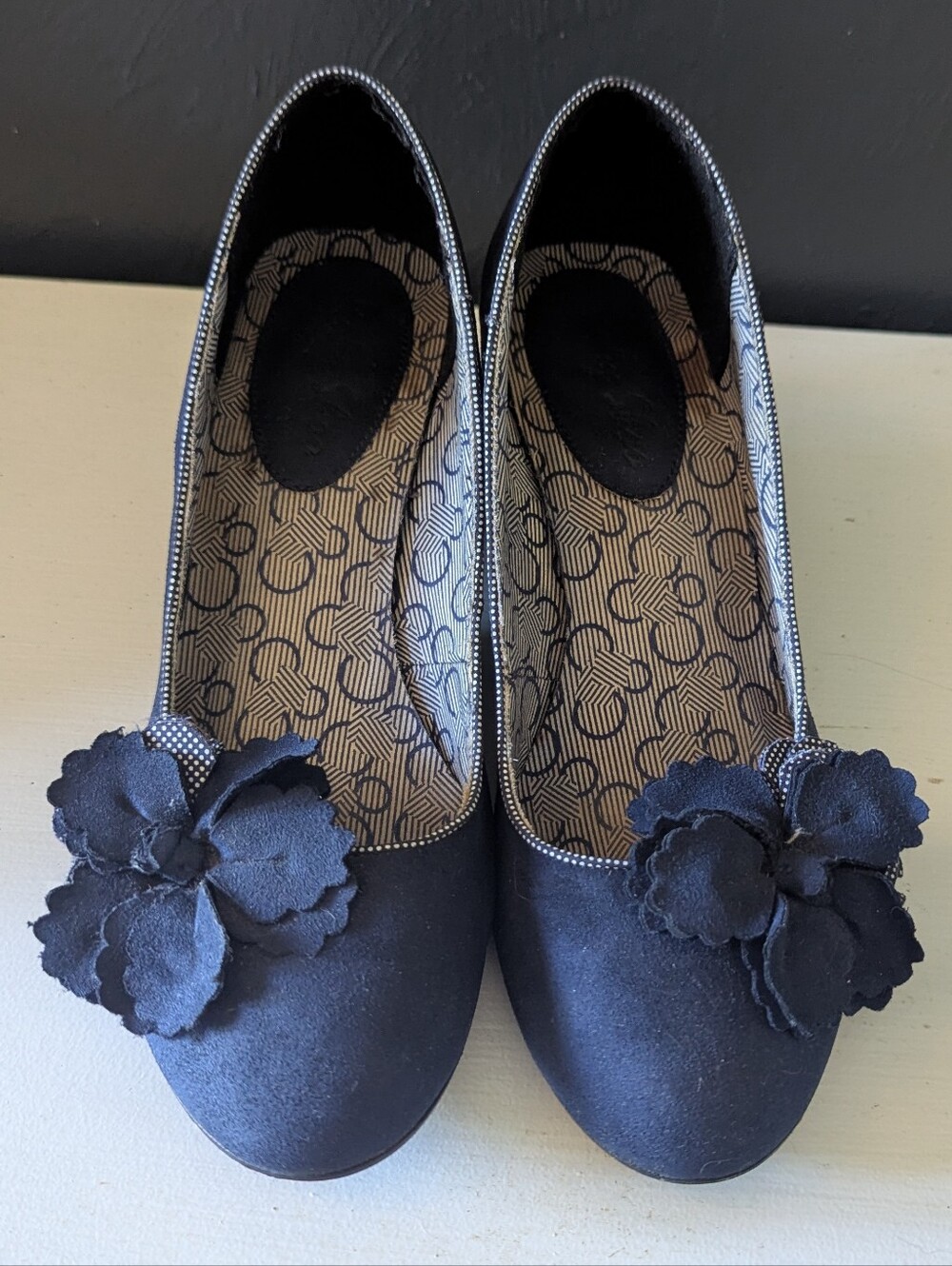 Ruby Shoo Navy Flower Pinup Heels 7.5